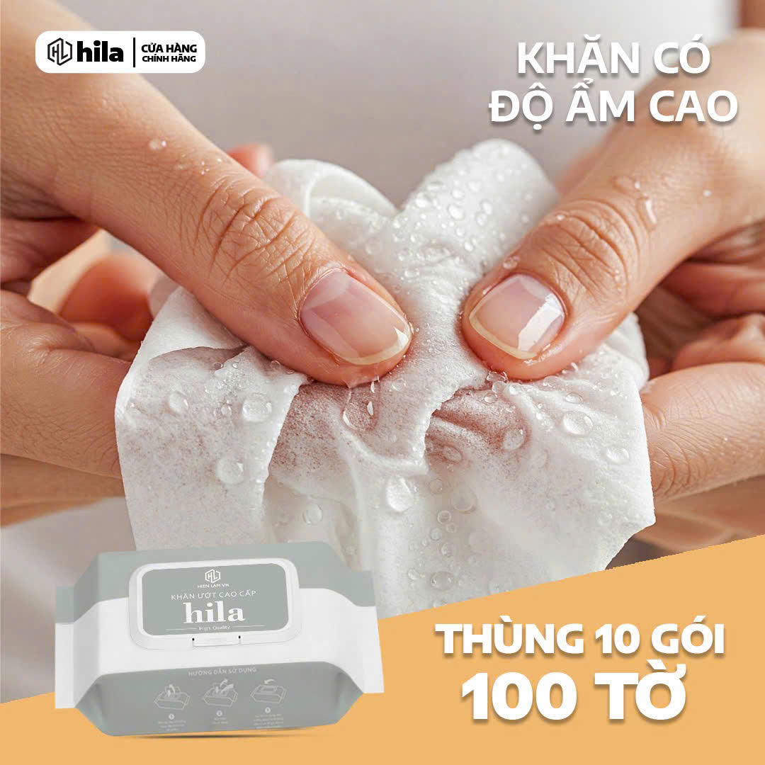 Khăn giấy ướt cao cấp Hila thùng 10 bịch x100 tờ