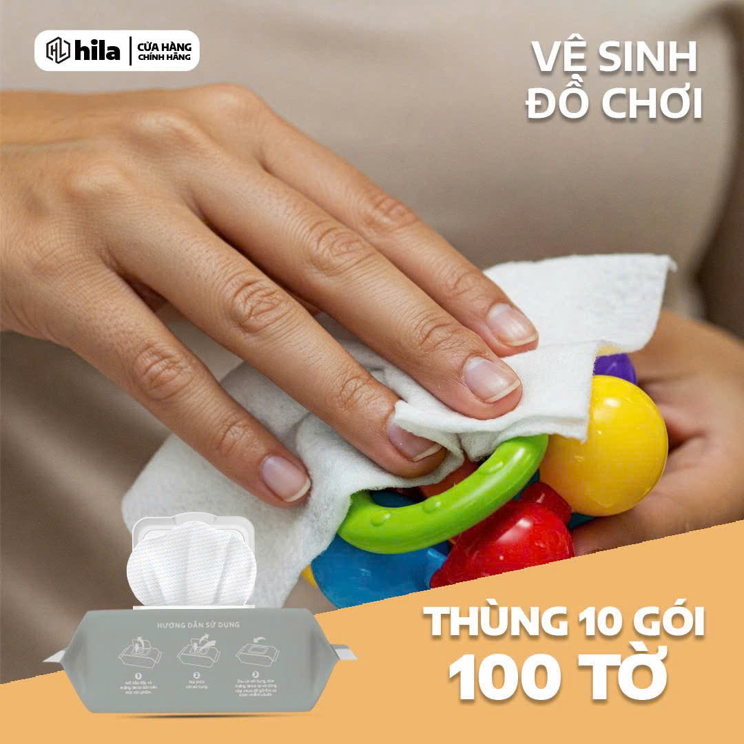 Khăn giấy ướt cao cấp Hila thùng 10 bịch x100 tờ